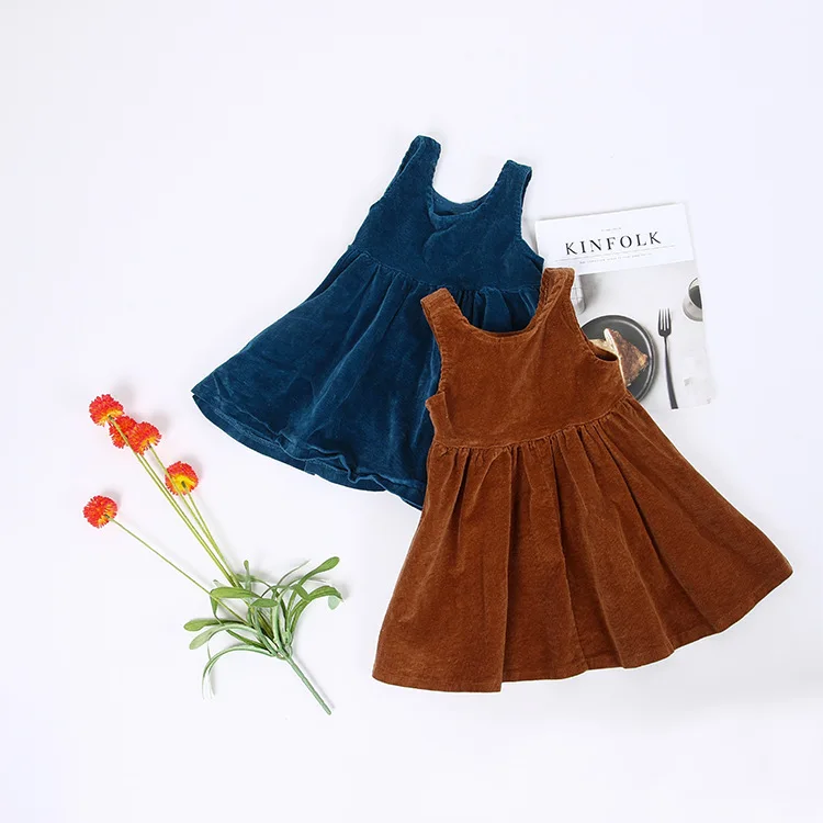 Осеннее вельветовое хлопковое платье для девочек Трапециевидные платья