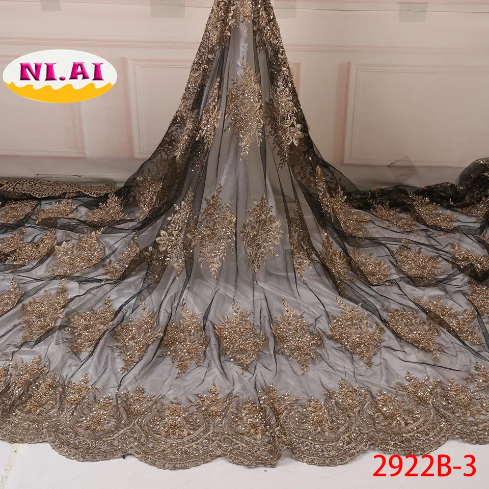NIAI Золотое новейшее Африканское кружевное платье ручной работы из бисера для