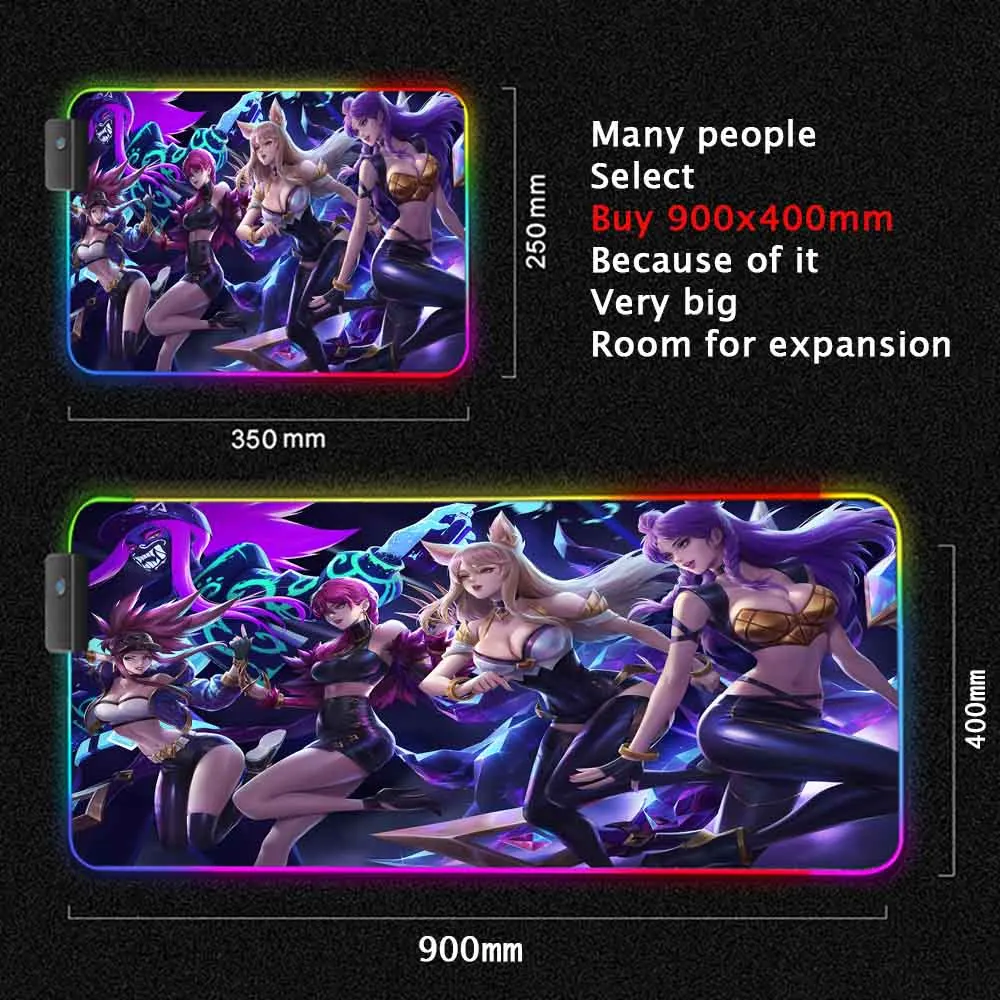 

LED Light Gaming Mouse Pad RGB Large Keyboard Cover Non-Slip Rubber Base Computer Carpet Anime KDA Desk Mat PC Game Mouse Pad