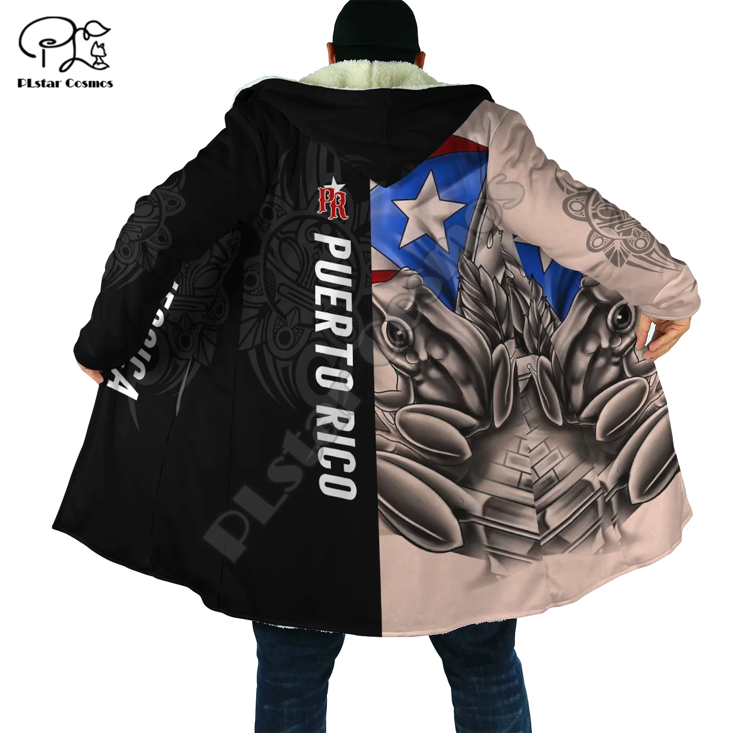 

PLstar Cosmos Puerto Rico 3D Printed New Fashion Winter Men/Women Hooded Cloaks Fleece Wind Breaker Unisex Casual Warm Overcoat