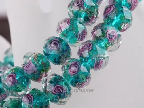 Peacock Green 12 мм x 8 мм роза цветок лэмпворк стеклянные бусины для изготовления ювелирных изделий Кристалл муранского Рондель Сделай Сам бисер подвеска Аксессуары для рукоделия - Цвет: Peacock Green