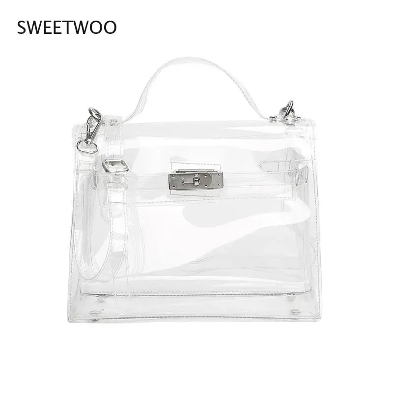 

Female Transparent Crossbody Pvc Handbag Fashion Women Crystal Classic Platinum See-Through Lock Single Shoulder Messenger Bag