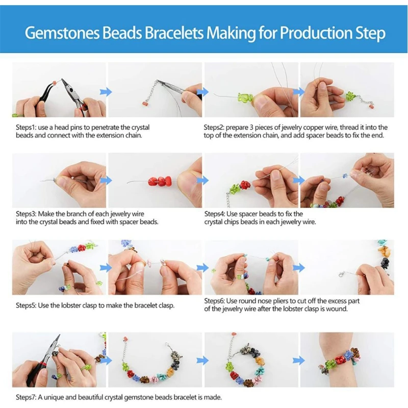 

Natural Irregular Gemstones Beads Kit Jump Rings Ear Hooks Pliers Lobster Clasps X7YA