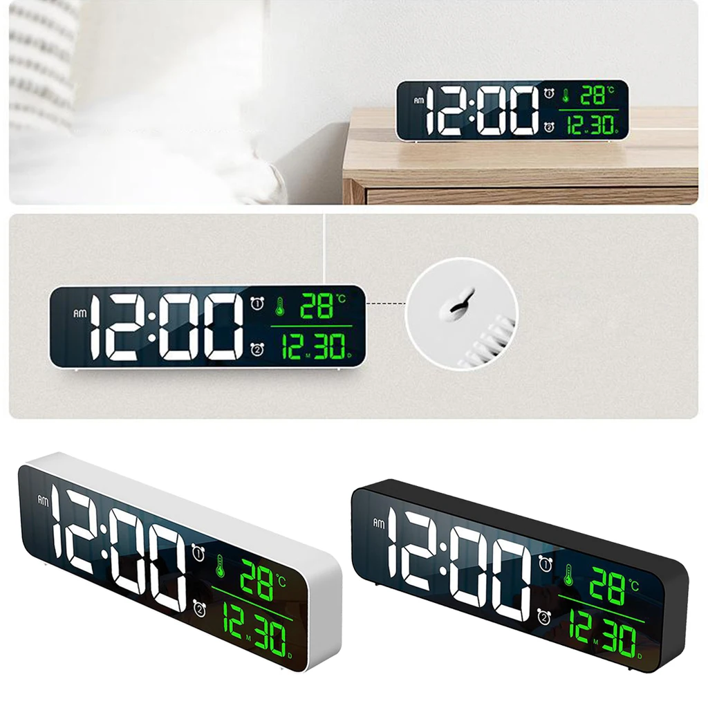 

Alarm Clock Temp & Date Calendar Wall Clock 5 Levels Brightness Home Bedroom Table Decoration Gift for Friends