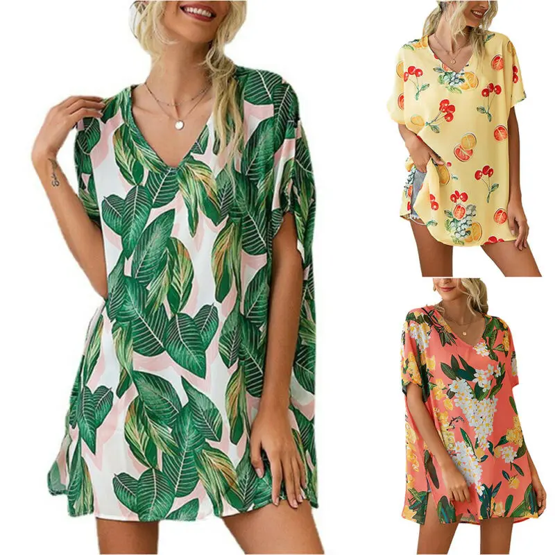 

Loose Print Blouse Women Tops Short Sleeve Chiffon Shirt V Neck Loose Casual Blouses Shirts Women Clothing Summer 2021