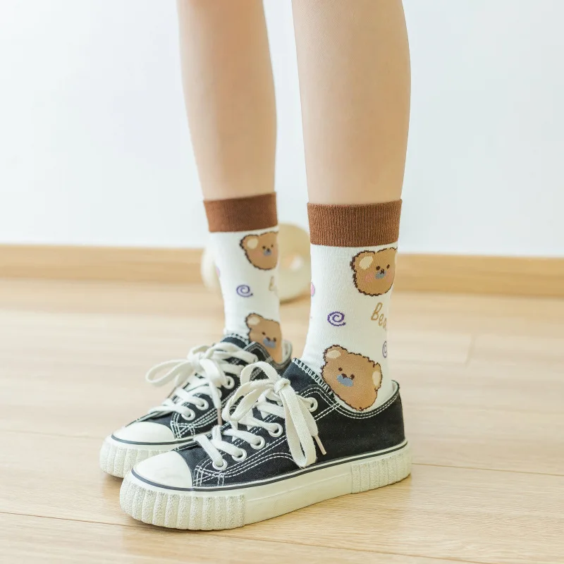 

высокие носки женские харадзюку корейский стиль японский стиль длинные хлопок Носки женские с милым медведем и забавным принтом животных, ...