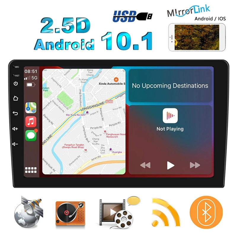 

Автомагнитола 2 Din CarPlay, мультимедийный проигрыватель MP5 на Android 10,1 с экраном 10,1 HD, радио, GPS-навигацией, Wi-Fi, Bluetooth