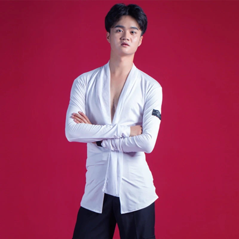 Сексуальный Мужской Топ для латинских танцев танго Самба ча Румба рубашки