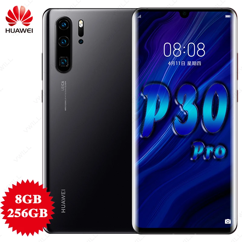 Мобильный телефон huawei P30 Pro, 8 ГБ, 256 ГБ, Восьмиядерный процессор Kirin 980, 6,47 дюйма, OLED, 40 МП, 5 камер, аккумулятор 4200 мАч, NFC, глобальная версия