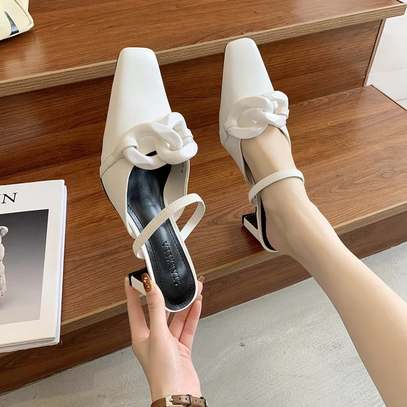 

Shoes Women Female Slippers Cover Toe Luxury Slides Med Heeled Mules Square heel Soft 2021 Designer High Block Rubber Fabric Ro