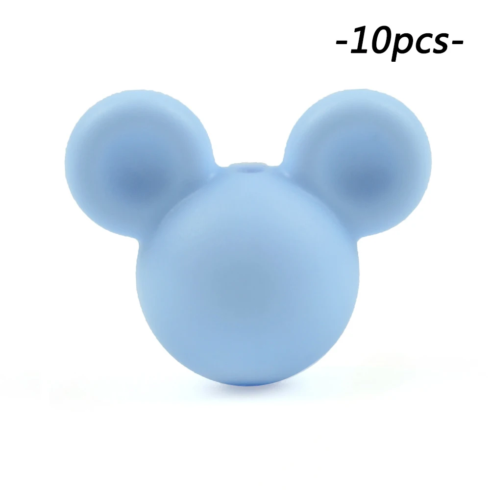 pastel blue LOFCA 10 шт./лот Микки силиконовые бусины Детские Прорезыватели игрушка мягкая Жевательная прорезыватель BPA бесплатно DIY Шарм ожерелье пищевой ювелирное изделие - Цвет: pastel blue