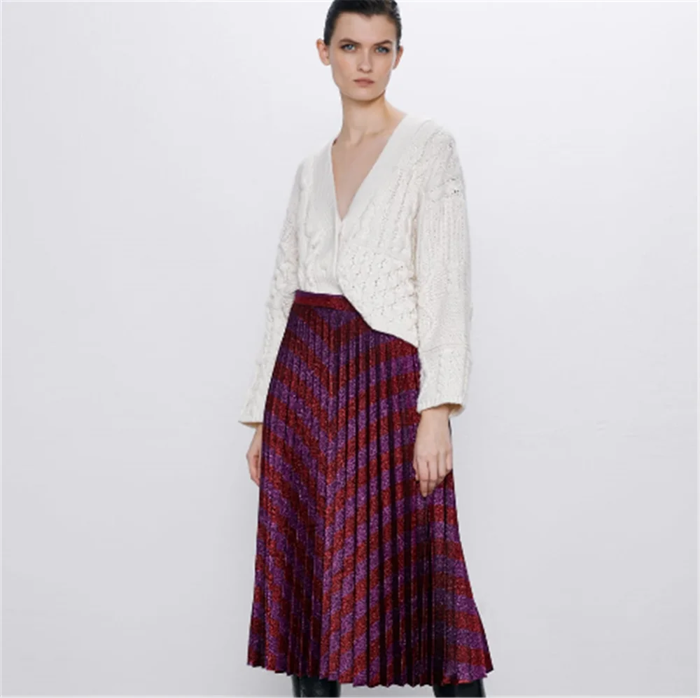 Женская плиссированная юбка ZA белая вечерняя в стиле бохо с высокой талией весна