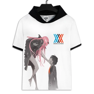 03 Футболка DARLING in the FRANXX, короткий рукав, с капюшоном, футболки 002, аниме, повседневные, летние, Zero Two, футболки для косплея для женщин и мужчин - Цвет: 03