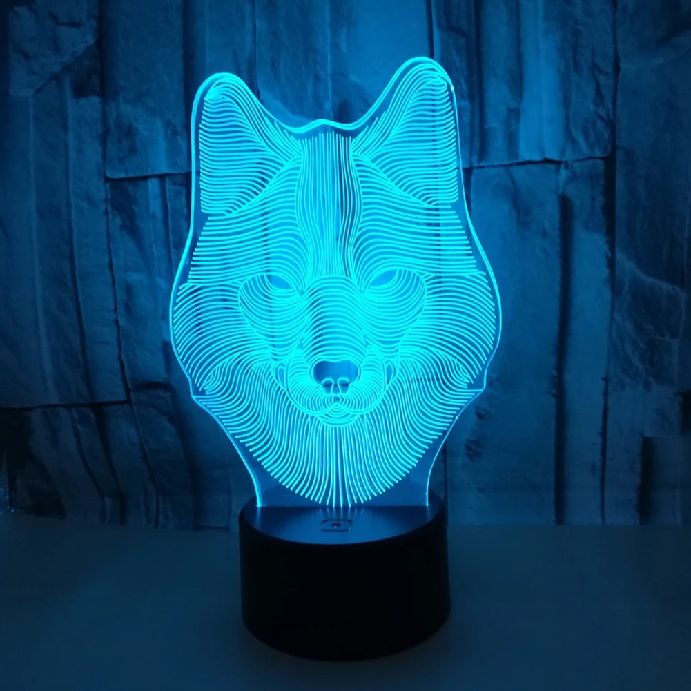 

3D Led Touch Control Wolf Head Easy Operation Home Decor Desktop Acrylic Gift Night Light Colorful