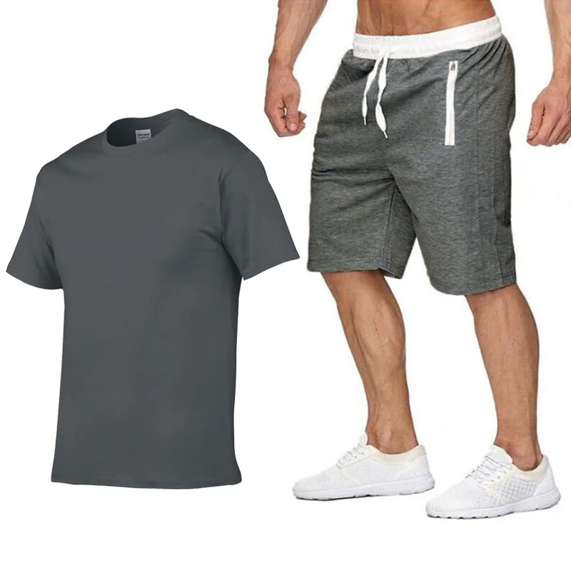 

2021 Summer Men's Clothing T-shirt Tracksuit Sets Harajuku Tops Tee Funny Hip Hop Solid Color T shirt+Beach Casual Shorts Set