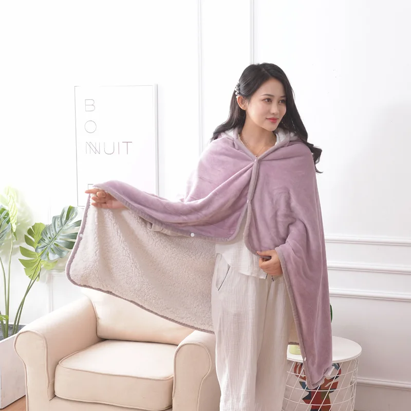 Новое удобное фланелевое одеяло с капюшоном двойное ягненком покрывало для