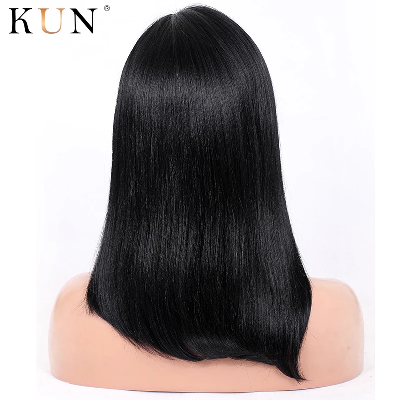 Короткие парики из натуральных волос прямые на кружеве левая часть 150%