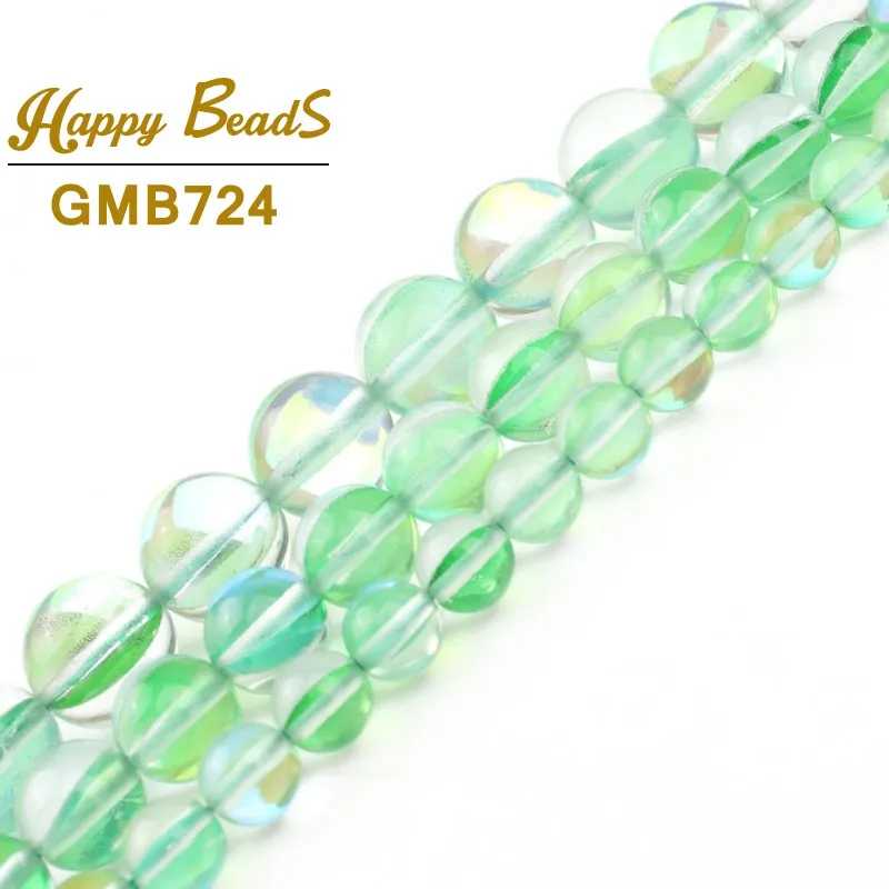 Зеленый флэш австрийский хрусталь Блестящий лунный камень Гладкие Круглые