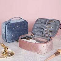 velvet cosmetic lipstick bag stampling gold star travel toiletry bag double layers beauty case cosmetic storage case