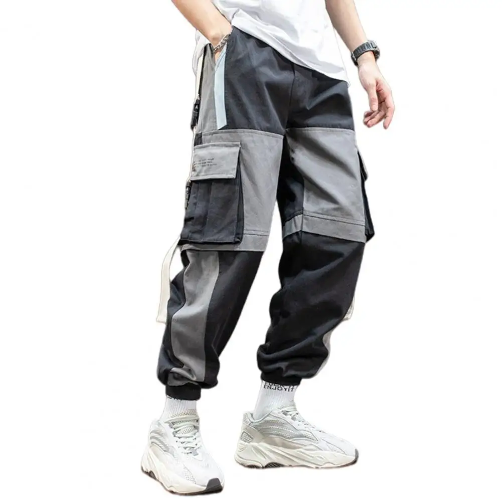 

Stylish Men Multi Pockets Straps Patchwork Ankle Tied Long Cargo Pants Trousers