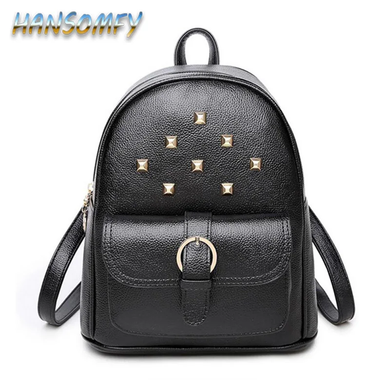 Женский кожаный рюкзак с заклепками модные школьные ранцы для девочек