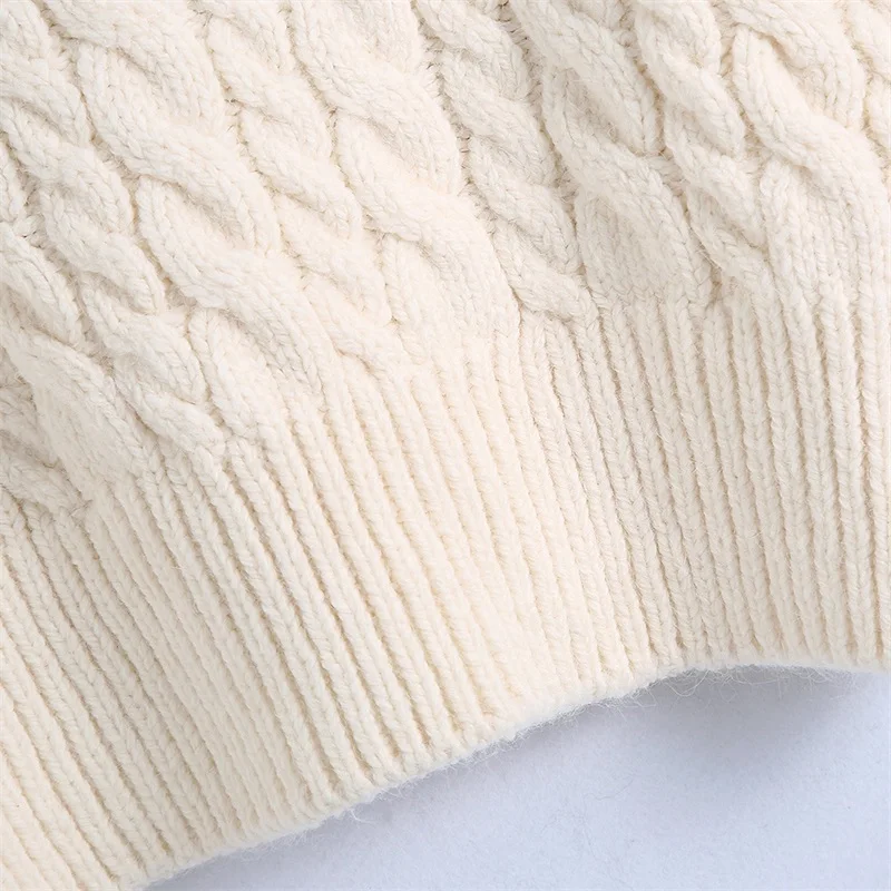 

TRAF Women 2021 Fashion Loose Cable-knit Cropped Vest Sweater Vintage O Neck Sleeveless Female Waistcoat Streetwear