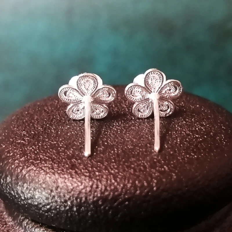 Серьги-гвоздики в виде цветка из стерлингового серебра 999 пробы для женщин