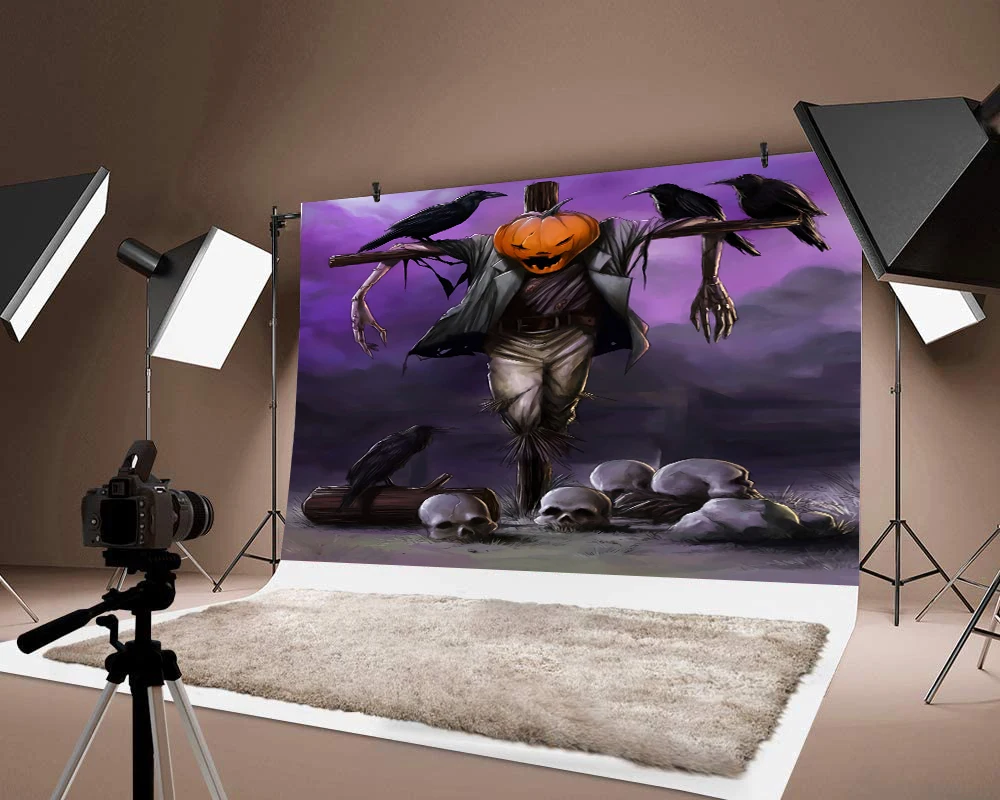 

Тонкие виниловые фоны для фотосъемки с изображением тыквы фонаря напечатанные украшения на Хэллоуин фоновые фотографии