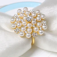 festive dining table accessories hotel napkin ring round flower pearl napkin buckle christmas wedding party napkin decoration