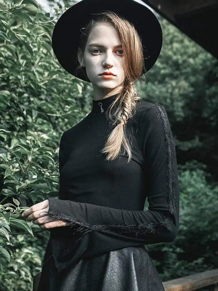 Женские обтягивающие футболки с расклешенными рукавами в стиле панк PT-432TC |