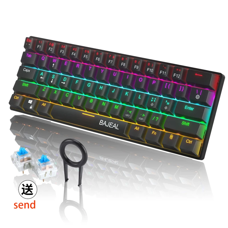 

61 Key Mechanical Keyboard Wired LED Backlit Axis Gaming Mechanical Keyboard For Desktop Type-C Game E-sports Office General