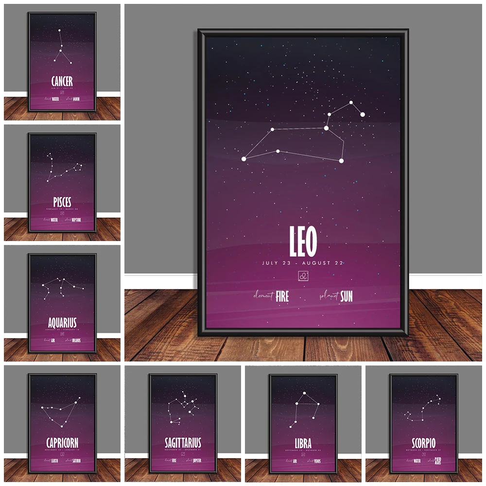 

Wall Art Zodiac Horoscopes Canvas Painting Hd Prints Space Constellation Poster Home Decor For Bedroom Modular Pictures Frame