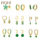 ROXI 925 стерлингового серебра Зеленый Стразы серии серьги-кольца для женщин и девочек циркон сердце кулон Шарм Круг, серьги, ювелирное изделие