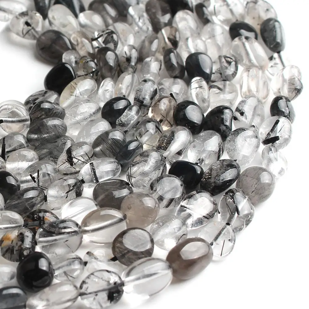 6-8mm Natural Rutilated Quartzs Stone Beads Irregular Loose Spacer for DIY Bracelet Jewelry Making 15'' Strand | Украшения и