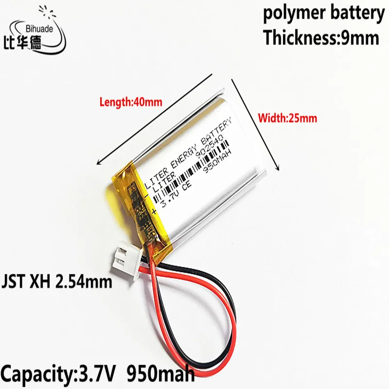 

10pcs 3.7V 950MAH 902540 JST XH 2.54mm Lithium Polymer LiPo Rechargeable Battery For Mp3 headphone PAD DVD bluetooth camera