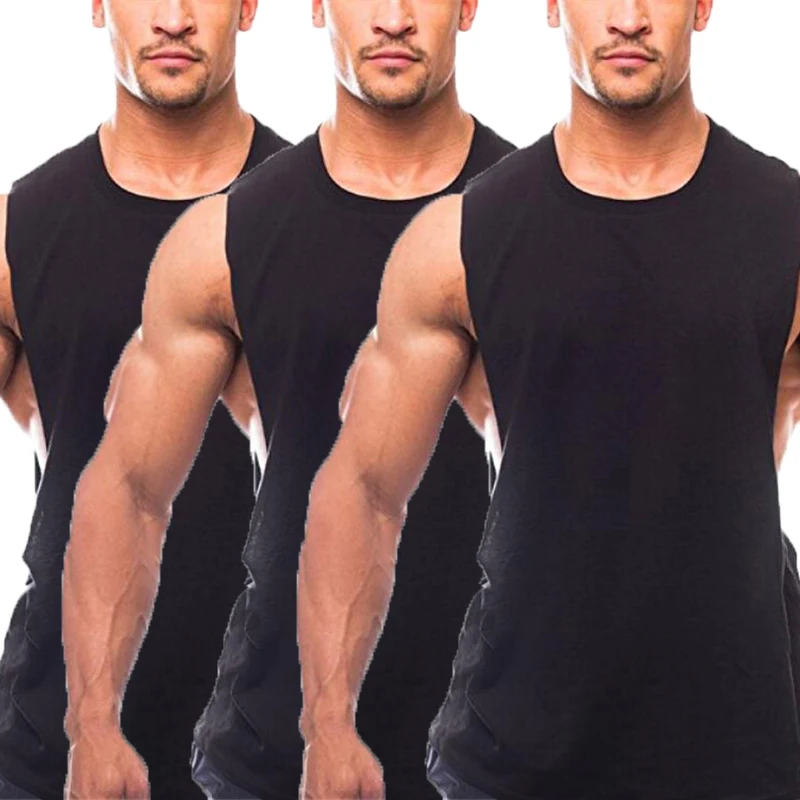 Мужская хлопковая майка однотонная без рукавов одежда для фитнеса и