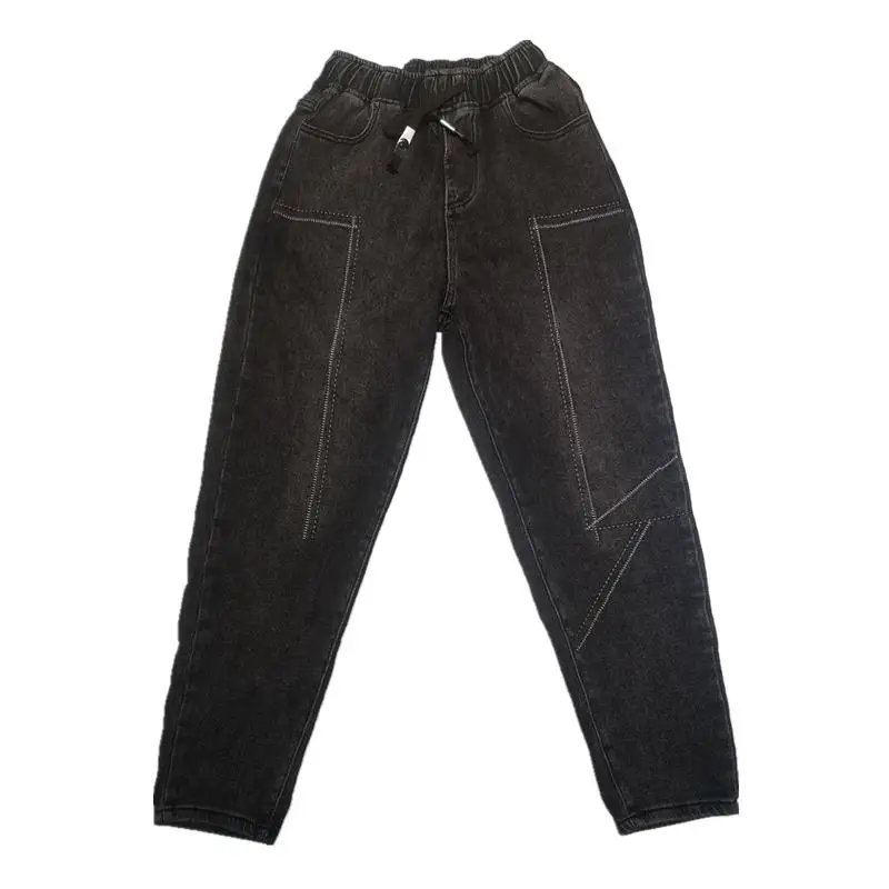 

Elastic Waist Plus Size Winter Fleece Lined Capri Harem Denim Jeans for Women M L XL XXL XXXL 4XL