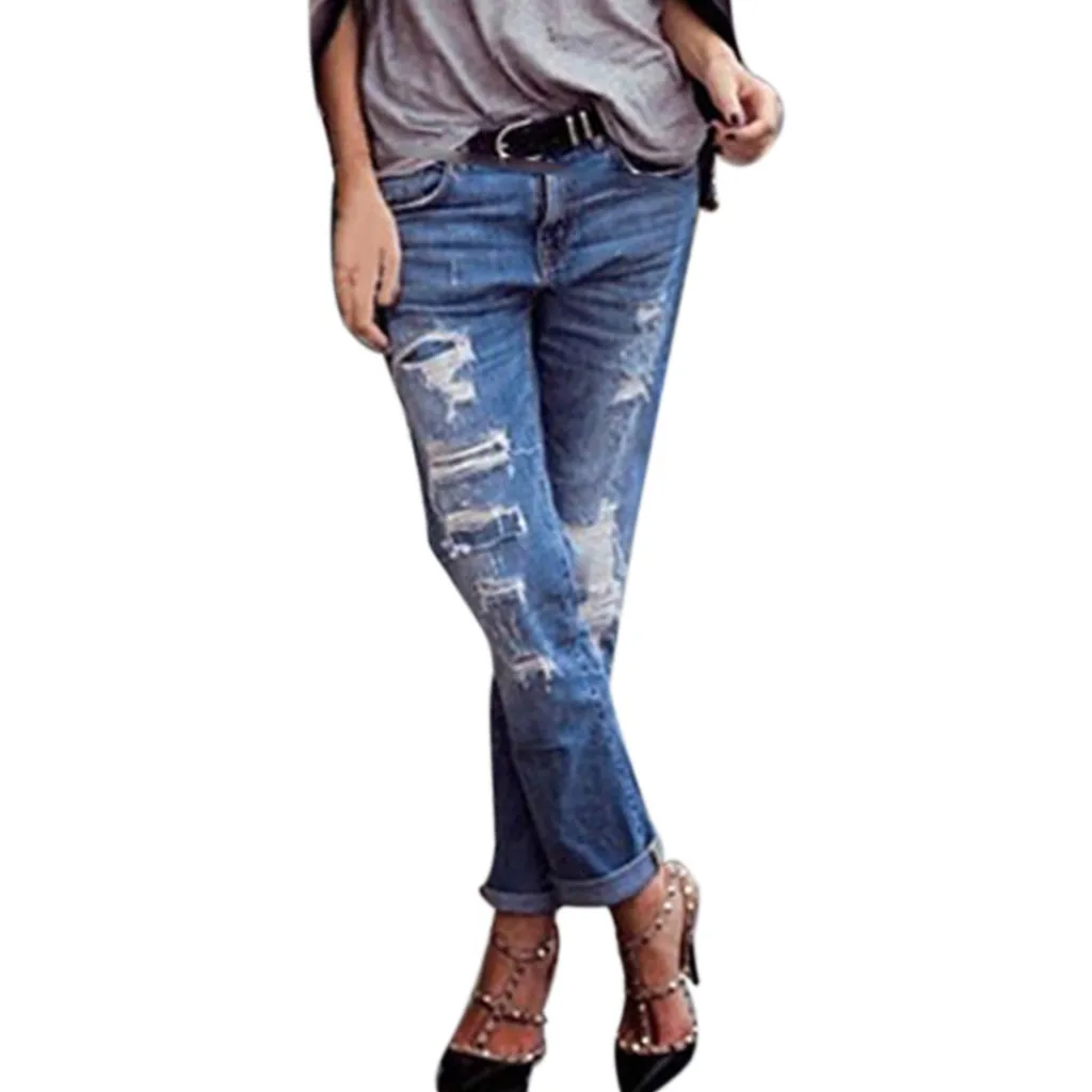 Женские прямые рваные джинсы SAGACE свободные однотонные с высокой талией