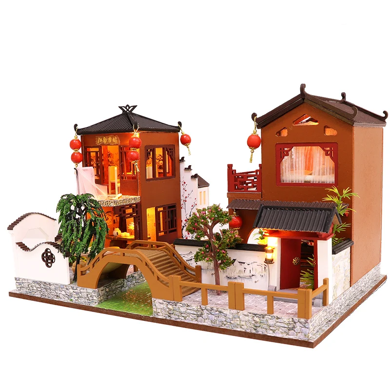 Деревянные кукольные домики Jiangnan DIY миниатюрные в старинном китайском стиле с