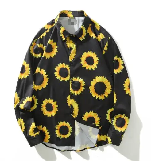 long sleeve Солнце цветочный принт карман свободная футболка Топ Женская корейская мода уличная винтажная блузка Harajuku летняя с длинным рукавом Blusas Boho - Цвет: long sleeve