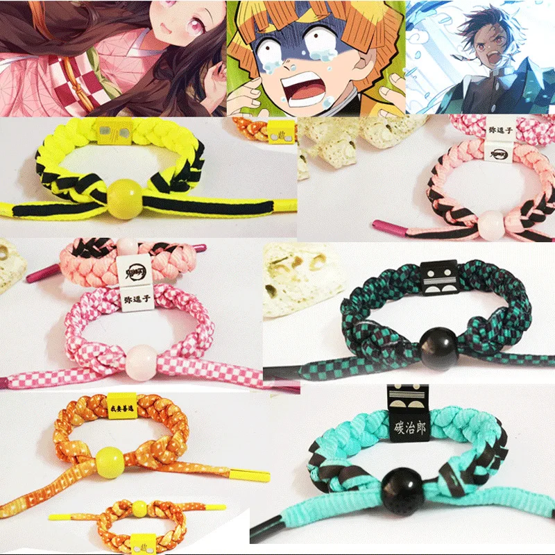 

Anime Demon Slayer Cosplay Kamado Tanjirou Bracelet Hand-Knitted Anime Bracelet Couple Accessories Christmas Gift