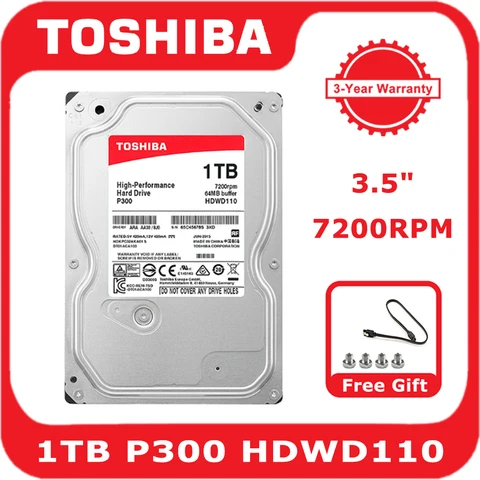 Внутренний механический жесткий диск Toshiba 3,5 дюйма, 1 ТБ, SATA3, 6 ГБ/сек., 7200 об/мин, 64 м, буферный жесткий диск