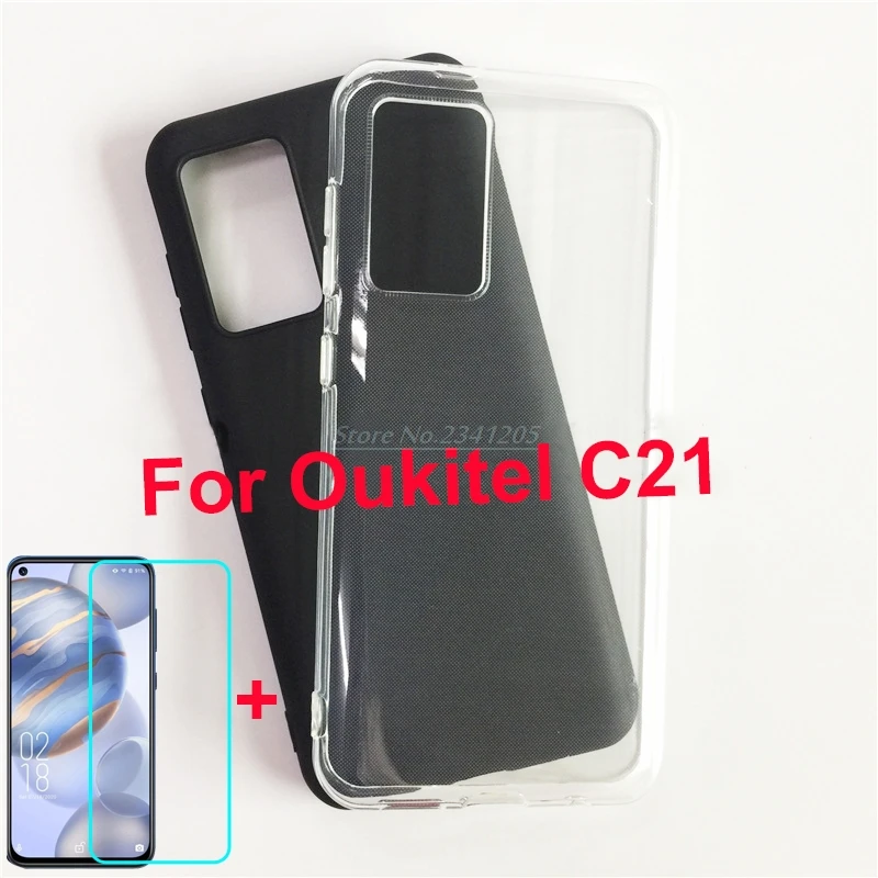 

Transparent Phone Case For Oukitel C21 Silicone Caso Soft Black TPU Case Cover with Tempered Glass For Oukitel C21 Cases Vetro