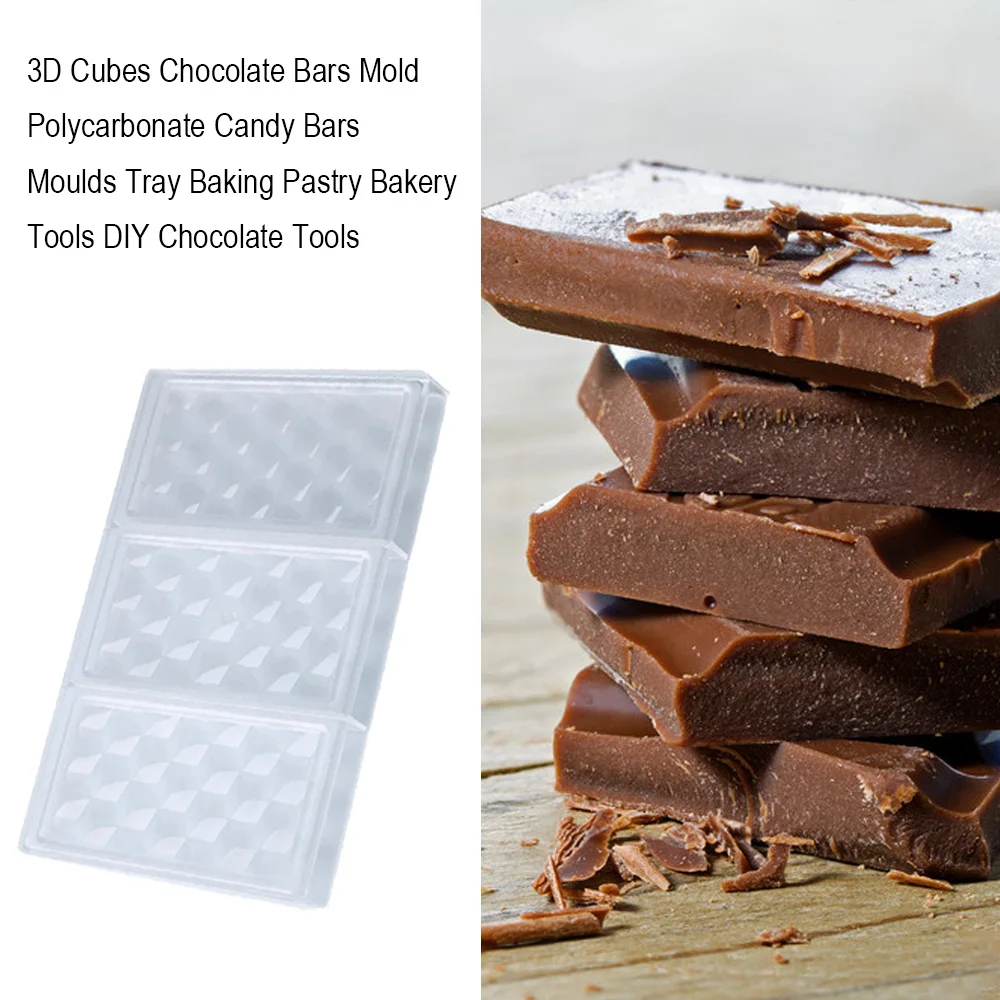 

3D Cubes Chocolate Bars Mold Polycarbonate Candy Bars Moulds Tray Baking Pastry Bakery Tools DIY Chocolate Tools