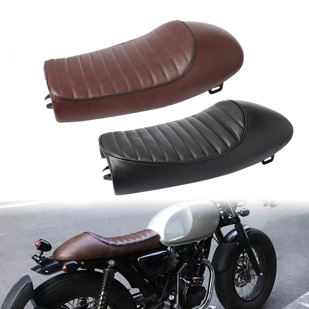 

Black Motorcycle Cafe Racer Seat Custom Vintage Brat Flat Hump Saddle Seats Leather For Honda CB125S CB200 CB350 CL350 CB400