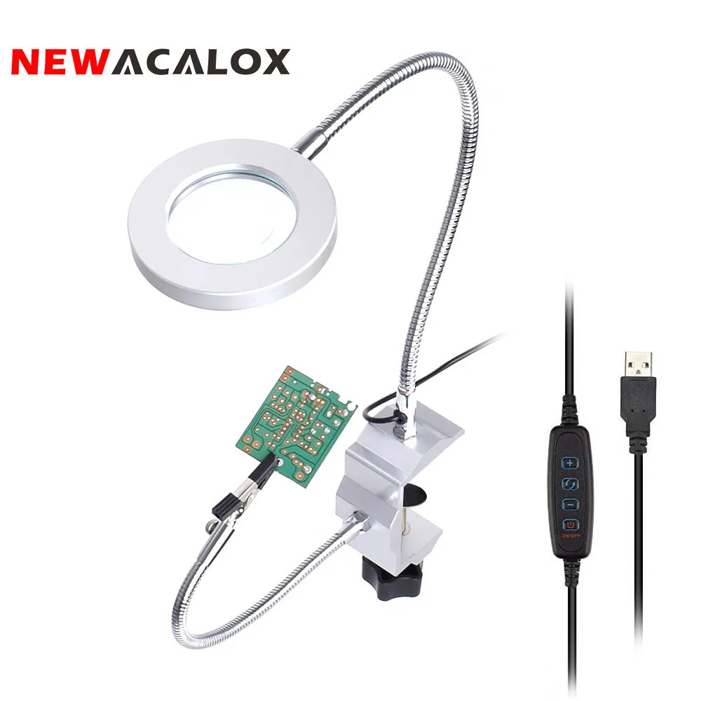 NEWACALOX держатель для паяльника USB 3X лупа скамейка тиски Алюминиевый Настольный зажим паяльная станция PCB приспособление ручной инструмент