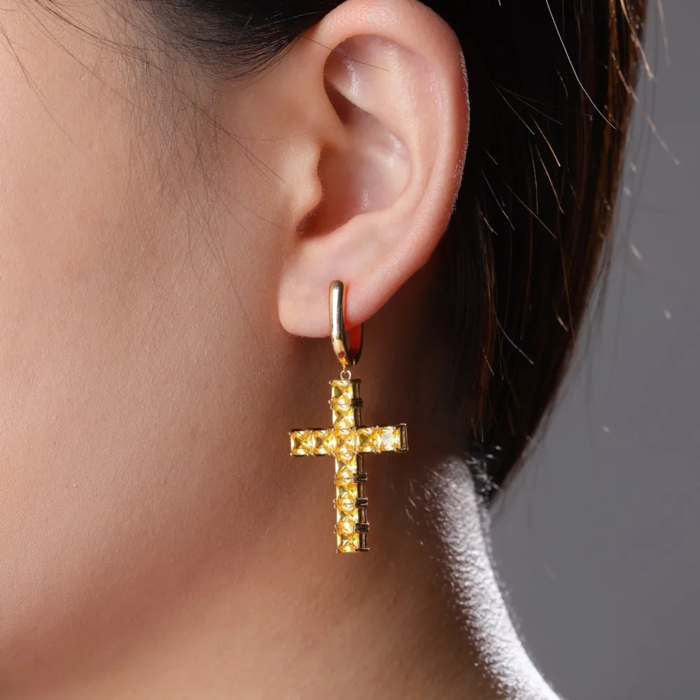 GUCY Iced циркон крест АНХ Серьги Золото Серебро Цвет Микро с инкрустацией aaa Bling CZ камень серьги для мужчин женщин хип хоп ювелирные изделия