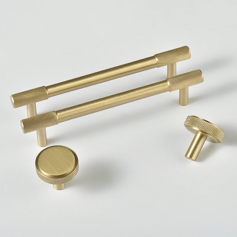 Накатанные ручки из твердой латуни для кухонного шкафа выдвижного ящика комода