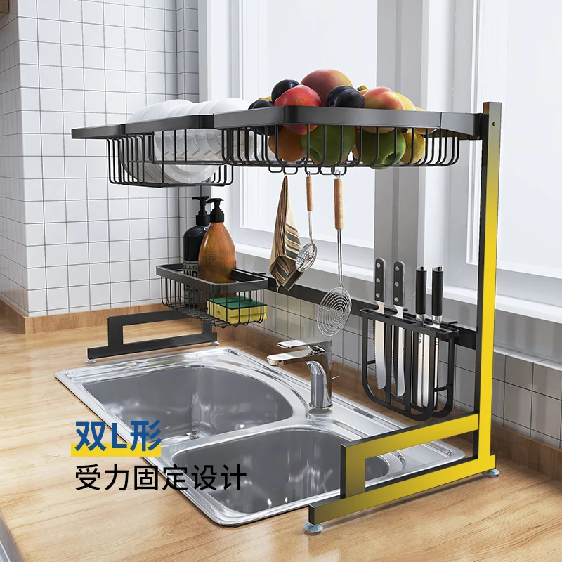 Черная кухонная полка из нержавеющей стали для дренажной чаши посуды