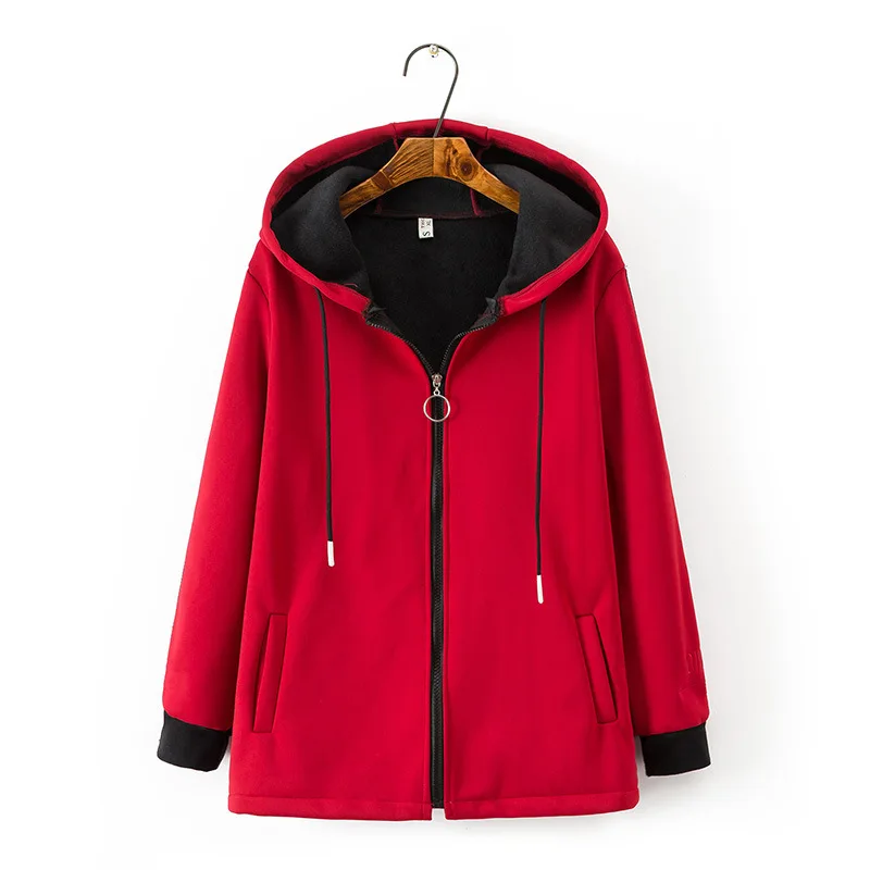women hoodie 2019 Women's Casual Winter Warm Sherpa Lined Zip Up Hooded Sweatshirt Jacket Coat Plus Size 4XL Black Red | Женская